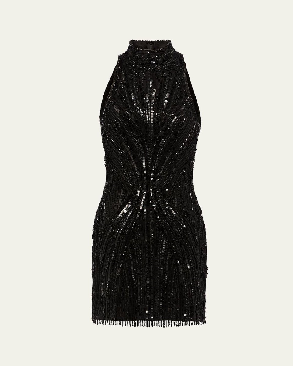 Rebel Halter Crystal Sequined Mini Dress